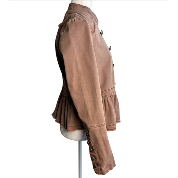 FREE PEOPLE NWT Ruffled Flare Hem Cropped Military Jacket Coat – Small - Picture 4 of 8